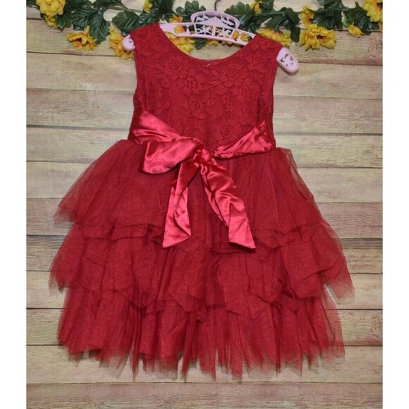 NWR Girls Red Lace & Mesh Layered Dress Bow Back Size 2T 90 Holiday Christmas - Picture 5 of 11